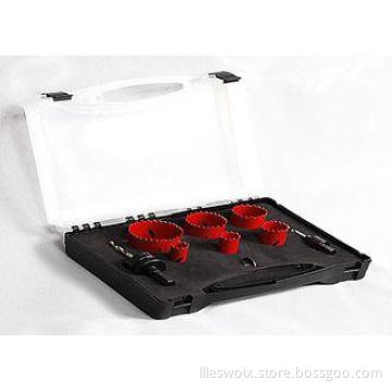 Red Stainless Steel Adjustable HSS Bimetal Hole Saw Set Wit